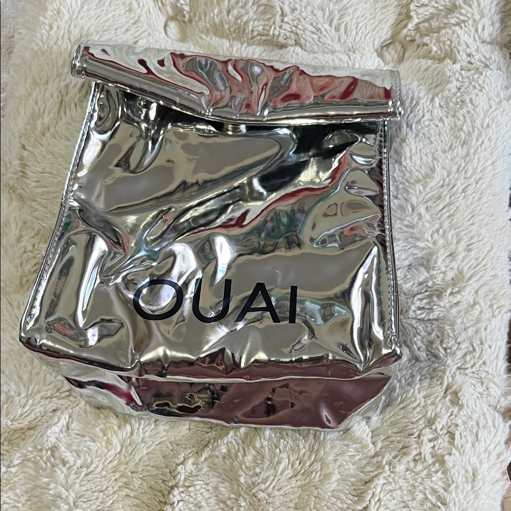 OUAI Metallic Silver Cosmetic Case